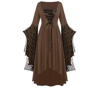 Genérico Disfraz Halloween Mujer Adulta Vestido Gótico De Encaje Con Estampado De Esqueleto Estilo Punk Medieval Talla Grande Con Mangas Irregulares Y Falda Asimétrica Cordones Y Tachuelas Disfra
