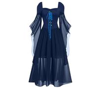 Genérico Disfraz Halloween Mujer Adulta Vestido Largo De Malla Y Encaje Gran Vuelo Color Sólido Para Bruja Con Mangas Acampanadas Cintura Ceñida Con Lazo Escote En V Para Fiesta Y Cosplay Disfraz Car