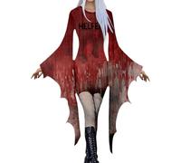 Genérico Disfraz Halloween Mujer Adulta Vestido Murciélago Mangas Alas Amplias Escote Corazón Lazo Frontal Dobladillo Irregular Falda Asimétrica Sangre Falsa Disfraz Carnaval Mujer