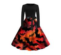 Genérico Disfraz Halloween Mujer Disfraz Novia Cadaver Vestido De Halloween Carnaval Vestidos con Estampado De Cóctel Vestido Vintage Estampado Vestidos Gótico De Noche Azafrán XXL