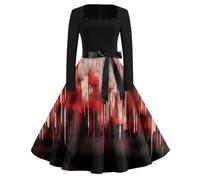 Genérico Disfraz Halloween Mujer Disfraz Novia Cadaver Vestido De Vampiro Vestidos Gótico para Adultos Vestido Vintage Estampado Vestidos De Halloween Carnaval De Fiesta Rojo Intenso XL