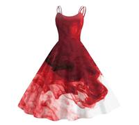 Genérico Disfraz Halloween Mujer Disfraz Novia Cadaver Vestido Gótico Vestidos De Halloween Carnaval para Adultos Vestido De Vampiro Vestidos Vintage Estampado De Noche Rojo XXL