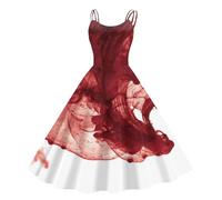 Genérico Disfraz Halloween Mujer Disfraz Novia Cadaver Vestidos con Estampado Vestido De Halloween Carnaval Causal Vestidos Vintage Estampado Vestido Gótico para Adultos Rojo L