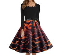 Genérico Disfraz Halloween Mujer Disfraz Novia Cadaver Vestidos con Estampado Vestido De Halloween Carnaval De Noche Vestidos Vintage Estampado Vestido Gótico para Adultos Naranja XL