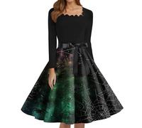 Genérico Disfraz Halloween Mujer Disfraz Novia Cadaver Vestidos De Halloween Carnaval Vestido Gótico De Noche Vestido De Vampiro Vestidos con Estampado De Cóctel Verde Oscuro 3XL