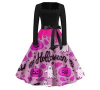 Genérico Disfraz Halloween Mujer Disfraz Novia Cadaver Vestidos Vintage Estampado Vestido De Halloween Carnaval Causal Vestidos Gótico Vestido con Estampado para Adultos Púrpura S