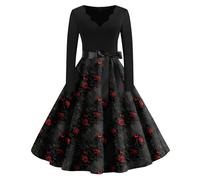 Genérico Disfraz Halloween Mujer Disfraz Novia Cadaver Vestidos Vintage Estampado Vestido Gótico De Fiesta Vestidos De Halloween Carnaval Vestido con Estampado De Noche Gris Oscuro M