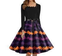 Genérico Disfraz Halloween Mujer Disfraz Vampiro Mujer Vestido con Estampado Vestidos De Halloween Carnaval De Fiesta Vestido Vintage Estampado Vestidos Gótico De Noche Púrpura 3XL