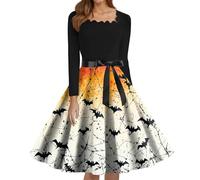 Genérico Disfraz Halloween Mujer Disfraz Vampiro Mujer Vestido con Estampado Vestidos Vintage Estampado De Noche Vestidos Gótico Vestido De Halloween Carnaval Causal Amarillo 3XL