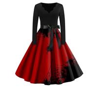 Genérico Disfraz Halloween Mujer Disfraz Vampiro Mujer Vestido Gótico Vestidos Vintage Estampado De Cóctel Vestido De Vampiro Vestidos De Halloween Carnaval De Fiesta Rojo M