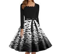 Genérico Disfraz Halloween Mujer Disfraz Vampiro Mujer Vestido Gótico Vestidos Vintage Estampado De Cóctel Vestido con Estampado Vestidos De Vampiro Causal Gris 4XL