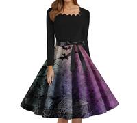 Genérico Disfraz Halloween Mujer Disfraz Vampiro Mujer Vestido Vintage Estampado Vestidos De Halloween Carnaval De Cóctel Vestido con Estampado Vestidos De Vampiro De Fiesta Morado Oscuro 4XL