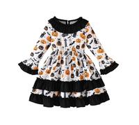 Genérico Disfraz Halloween NiñA 2 AñOs Bruja - Vestido de Halloween para niñas con Ribete de Encaje, Estampado Floral, diseño de Calabaza, Gato y murciélago, Vestido Acampanado para niñas pequeñas