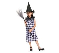 Genérico Disfraz Halloween Niña Vestido Bruja Careta Estampado Cuadros Elegante Cosplay Baile Infantil Niñas 5 A 12 Años Disfraz Bruja Niña Regalo