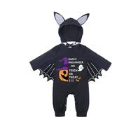 Genérico Disfraz Halloween Niño 1 Año - Disfraz De Murciélago para Mi Primer Disfraz De Halloween para Recién Nacido Niño Y Niña Mono De Calabaza De Manga Larga con Murciélago Negro Y Sombreros