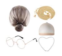 Genérico Disfraz Halloween Niños Conjunto Peluca Abuela Gafas Collar Accesorio Cien Días Escuela Fiesta Cosplay Elegante Infantil Niños Niñas 5 A 12 Años Disfraz Anciana Infantil Regalo Niño