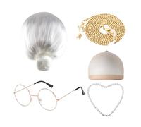 Genérico Disfraz Halloween Niños Conjunto Peluca Abuela Gafas Collar Accesorio Cien Días Escuela Fiesta Cosplay Elegante Infantil Niños Niñas 5 A 12 Años Disfraz Anciana Infantil Regalo Niño