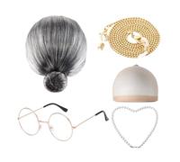 Genérico Disfraz Halloween Niños Conjunto Peluca Abuela Gafas Collar Accesorio Cien Días Escuela Fiesta Cosplay Elegante Infantil Niños Niñas 5 A 12 Años Disfraz Anciana Infantil Regalo Niño