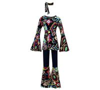 Genérico Disfraz Hippie Mujer, Disfraz Años 70, Top Retro y Pantalones de Manga Acampanada, Disfraz Mujer Carnaval para Halloween, Carnaval, Fiestas Disco Hippies Moderno