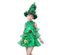Genérico Disfraz Infantil De Arbol De Navidad,Disfraz Infantil De Arbol De Navidad, Vestido verde de festival sin mangas, Disfraz de niña para puesta en escena, cosplay, carnaval, disfraces