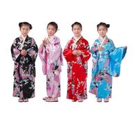 Genérico Disfraz Kimono Bata De Seda Con Estampado Floral | Vestidos Yukata Disfraz Niñas Para Estudiantes 2 A 10 Años Cumpleaños Teatro Cosplay Eventos Reuniones Y