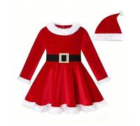 Genérico Disfraz mama noel niña Vestido Navidad para Bebé Niña Vestidos 2 pcs Navideño De Felpa con Manga Larga y Diadema para NavidadTraje de navidad Para Chica S-2XL