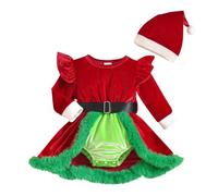 Genérico disfraz mama noel niña Vestido Navidad para Bebé Niña Vestidos Disfraz Navidad Bebe 2 pcs Navideño De Felpa con Manga Larga y Diadema para NavidadTraje de navidad Para Chica 1 a 18 mese
