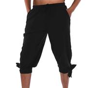 Generico Disfraz medieval de hombre pantalones cortos con cordones de verano vikingos pirata para el tiempo libre playa yoga elásticos vintage étnicos cómodos cintura elástica bermudas al aire libre