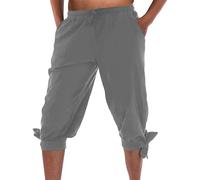 Generico Disfraz medieval de hombre pantalones cortos con cordones de verano vikingos pirata para el tiempo libre playa yoga elásticos vintage étnicos cómodos cintura elástica bermudas al aire libre