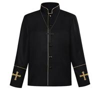 Genérico Disfraz Medieval Hombre Disfraz Sacerdote Gótico Adulto Cuello Alto Para Cosplay Y Fiestas Temáticas Disfraz Medieval Hombre Clérigo Con Crucifijo Y Sotana Negra Para Personajes De Exorcista