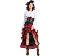 Genérico Disfraz Medieval Hombre Vestido Pirata Reina Volantes Hoja Para Halloween Y Cosplay Navegante Disfraz Medieval Mujer Almirante Con Gorguera Y Puños De Encaje Para Mandar El Barco Fantasma