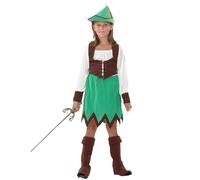 Genérico Disfraz Medieval Niña Vestido Robin Hood Capucha Sombrero Aventura Cosplay Elegante Infantil Niñas 2 A 10 Años Disfraz Medieval Niña Regalo
