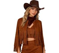 Genérico Disfraz Mujer Carnaval Chaqueta Vaquera Flecos Sombrero Pañuelo Oeste Para Mujer Adulto Estilo Cowboy Y Country Con Botas Y Pistola Falsa.