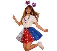 Genérico Disfraz Mujer Carnaval Falda Tutú Pintada Con Bandera Americana Roja Blanca Y Azul Para Actuaciones Del Día De La Independencia Falda Media De Tul Para Fiestas Patrióticas Y Desfiles