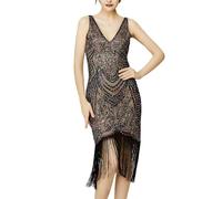 Genérico Disfraz Mujer Carnaval Vestido De Gala Años 20 Con Lentejuelas Cuello En V Y Flecos Estilo Charlestón Brillante Y Elegante Con Accesorios A Juego Disponible Para Fiesta Reunión Disfraz Hal