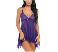 Genérico Disfraz Mujer Sexy Camisón Malla Y Tanga Atrevida Lazo De Cordones Camisón Picardía Mini Bodydoll Sexy Lencería Sensual Camisón
