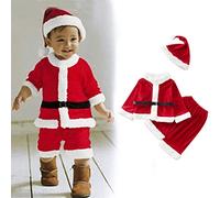 Genérico Disfraz Navidad Bebe, Traje Papa Noel, Disfraces Mono Unisexo Recién Nacido, Mi Primera Navidad, Ropa Navideña Bebé Niñas Y Niños, Conjunto de Felpa Top + Pantalones Corta + Faja + Gorro