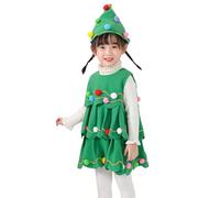 Genérico Disfraz Navidad Niña Disfraz Arbol de Navidad Traje Árbol De Navidad para Niñas Pequeñas Vestido De Rendimiento con Sombrero Baile Festival Actuación Navideño (Green, 10-12 Years)