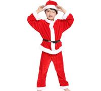 Genérico Disfraz Papá Noel Niño Infantil Rojo, Conjunto Completo para Navidad con Gorro, Chaqueta, Cinturón y Pantalón, Ideal para Fiestas y Celebraciones Navideñas