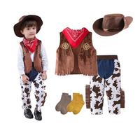 Genérico Disfraz Ropa de Vaquero,Cowboy Vaquero Rodeo Kid Disfraz niño,5 Piezas Disfraces Vaqueros del Oeste Accesorios para Niños para Halloween Navidad Carnaval Cosplay 5 años-9 años