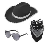 Generico Disfraz vaquera | Sombrero de para mujer | para disfraces del festival Set | Sombrero con lentejuelas con gafas de corazón bandana Baggart Kit Carnival Concert Birthday