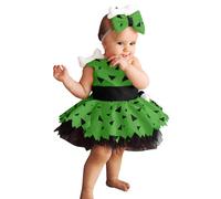 Genérico Disfraz Vestido de Pebbles Picapiedra con Diadema para Bebe y Niñas Pequeños, Disfraz Halloween, Naranja Verd (2-Green, 6-12 Months)