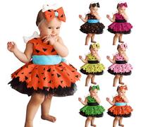 Genérico Disfraz Vestido de Pebbles Picapiedra con Diadema para Bebe y Niñas Pequeños, Naranja Verde