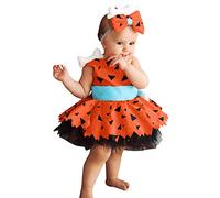 Genérico Disfraz Vestido de Pebbles Picapiedra con Diadema para Bebe y Niñas Pequeños,Picapiedra Bebe Vestido Halloween Carnaval Disfraz Halloween Cavernicola Ropa para 6 Meses-12 Años