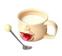 Genérico Divertida Taza De Café,Vaso Abstracto 255 Ml Con Cucharilla | Tazas Divertidas 3D Con Lengua Fuera - Para Hogar, Oficina, Cocina, Mesa, Encimera, Cumpleaños, Vacaciones, Inauguración De
