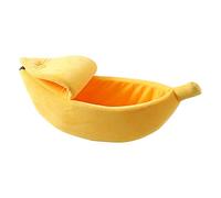 Genérico Divertido Banana Cat Dog House Cojin Cerrado para Mascotas Cama Cálida Barco Nido de Sueño Perros