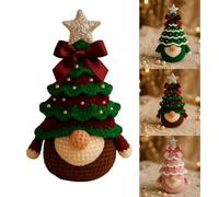 Genérico DIY Crochet Christmas Gnome Kit, Beginners Craft Knitting Gnomes Tree Ornament, Bow Pearl Xmas Gnome Crafts Set with Detailed Pattern
