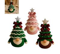 Genérico DIY Crochet Christmas Gnome Kit, Beginners Craft Knitting Gnomes Tree Ornament, Bow Pearl Xmas Gnome Crafts Set with Detailed Pattern