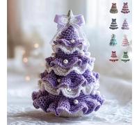 Genérico DIY Crochet Christmas Tree Kit, Handmade & Finished Holiday Decor Set, Tree Bow Pearl Embellishment, Beginners' Christmas Kit with Yarn, Hook, Beads & Instructions (purple,Finished)