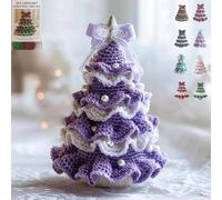 Genérico DIY Crochet Christmas Tree Kit, Handmade & Finished Holiday Decor Set, Tree Bow Pearl Embellishment, Beginners' Christmas Kit with Yarn, Hook, Beads & Instructions (purple,DIY)